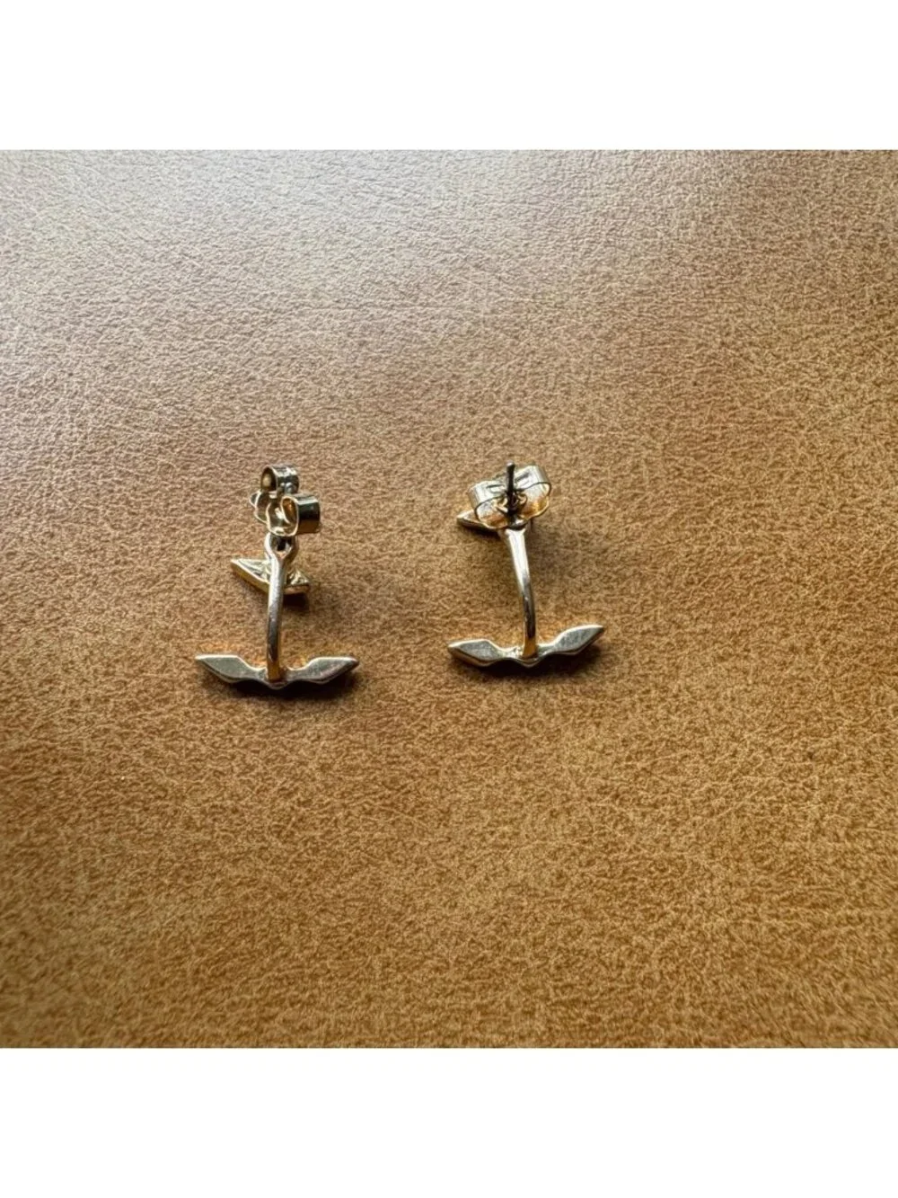 Gold Tone Ear Jacket Earrings With Rhinestone‎ Accent, Stud Earring Back - Picture 4 of 4